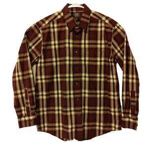 Joseph Abboud JOE shirt mens M Medium maroon red plaid long sleeve button dress